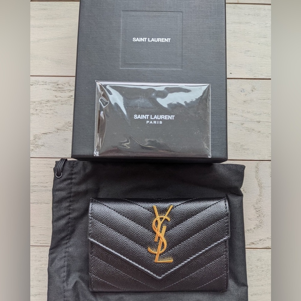 Saint Laurent Black Wallet with Gold Logo